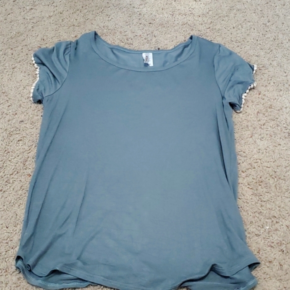 Slate blue pom-pom detail shirt. - Picture 1 of 4